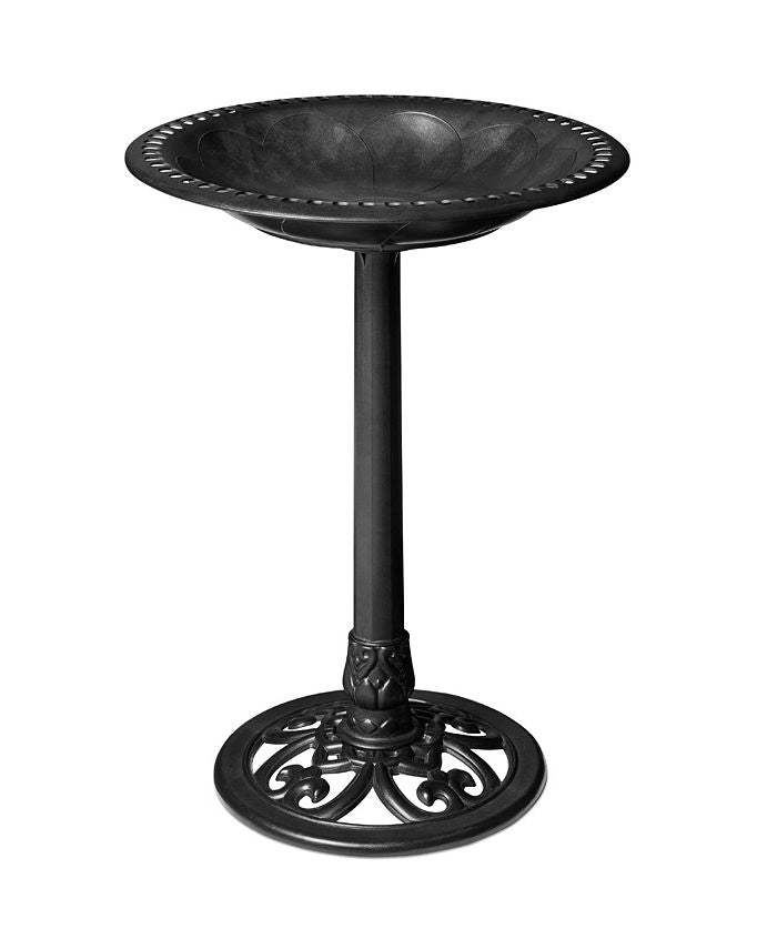 Best Choice Products Outdoor Rustic Pedestal Bird Bath Accent for Garden, Yard w/ Fleur-de-Lis Accents - Black -a10-0603