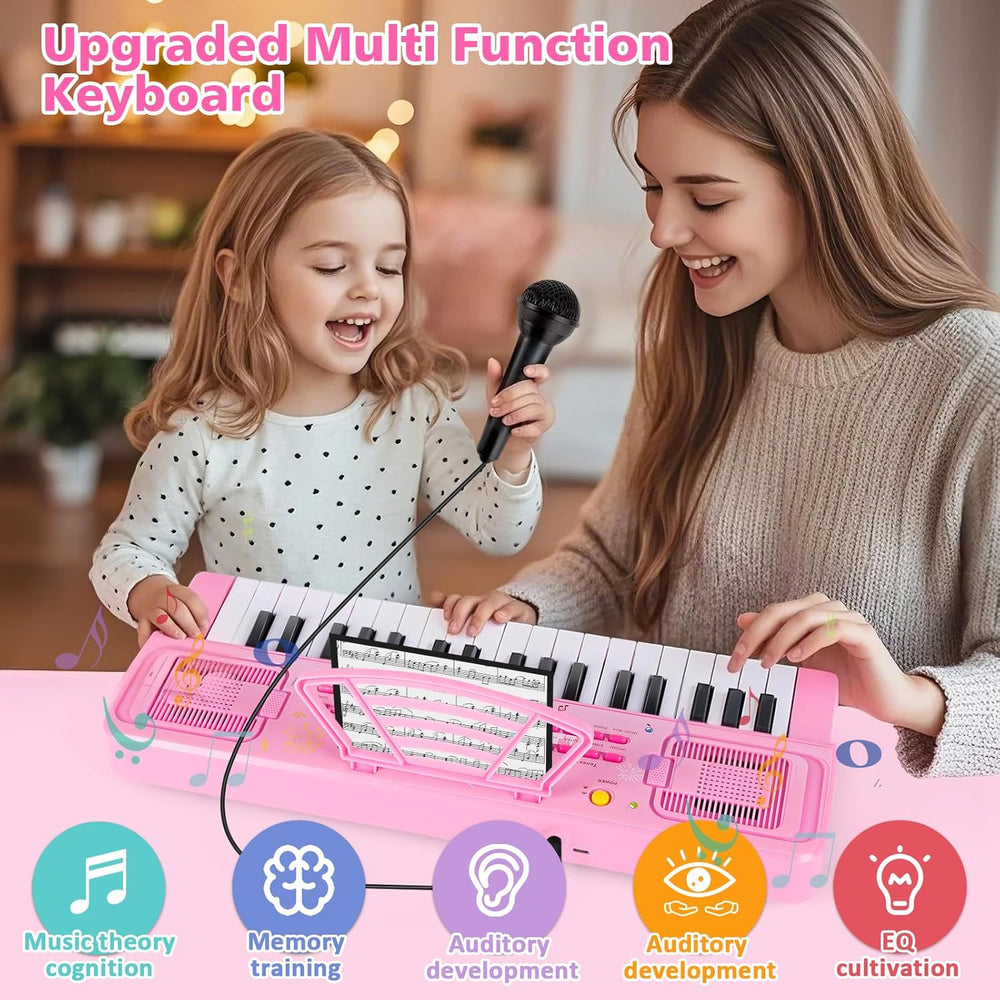 Kids Keyboard Piano, 37 Keys Keyboard Electric Digital Piano, Early Learning Educational Musical Toys Piano for Kids Toddlers Beginners with Music Stand, Microphone - Christmas Birthday Gifts, Pink 1297