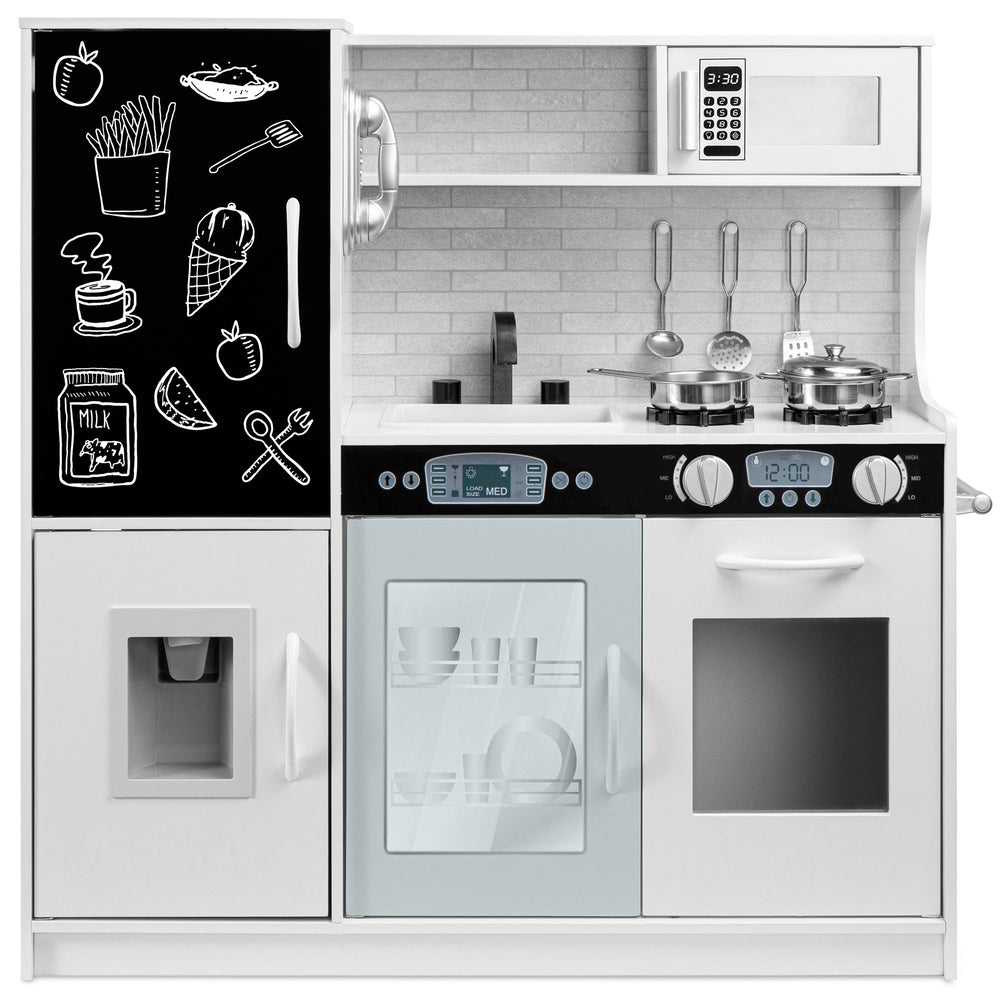 Best Choice Products Pretend Play Kitchen Wooden Toy Set for Kids w/ Telephone, Utensils, Oven, Microwave - White - A12 - 1489