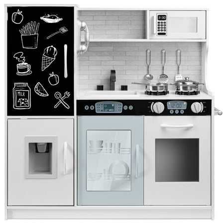 Best Choice Products Pretend Play Kitchen Wooden Toy Set for Kids w/ Telephone, Utensils, Oven, Microwave - White - A12 - 1489