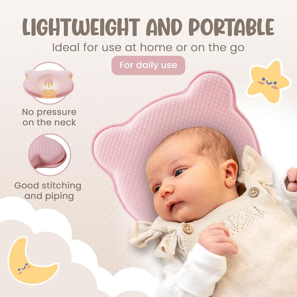 Soft and Breathable Baby Pillow with Memory Foam and Bear Design (Pink) 1747