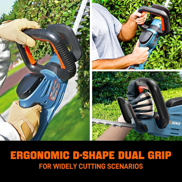 SENIX X2 20 Volt Max* 21-Inch Battery Powered Cordless Hedge Trimmer, Brushless Motor, Double-Sided Dual Action Blades, 3/4" Cutting Capacity, Includes Blade Cover, 2.5 Ah Battery & Charger (HTX2-M) 2000