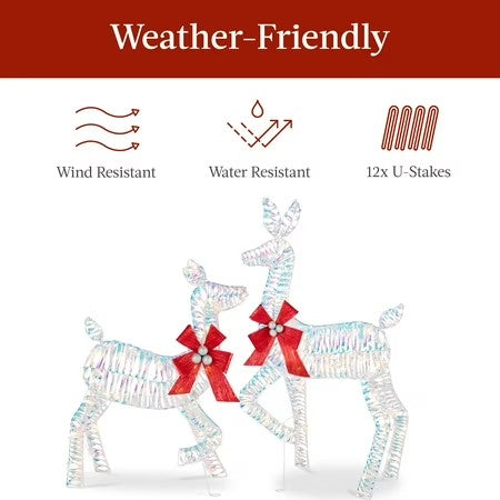 Best Choice Products 3-Piece 2D Deer Family Set, Lighted Christmas Outdoor Decoration w/ 175 Lights, Stakes - Iridecent - E6 - 1002