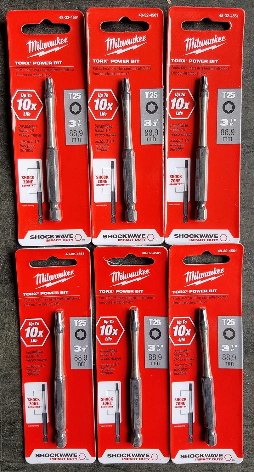 (5-PACK) Milwaukee 48-32-4561 SHOCKWAVE 3-1/2" Impact Torx T25 Power Bits - J46