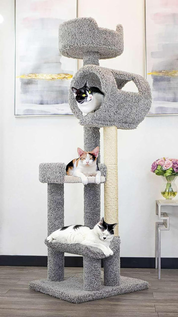 New Cat Condos 140003- Solid Wood Cat Climbing Tower Cat Tree, Gray - Already Assembled