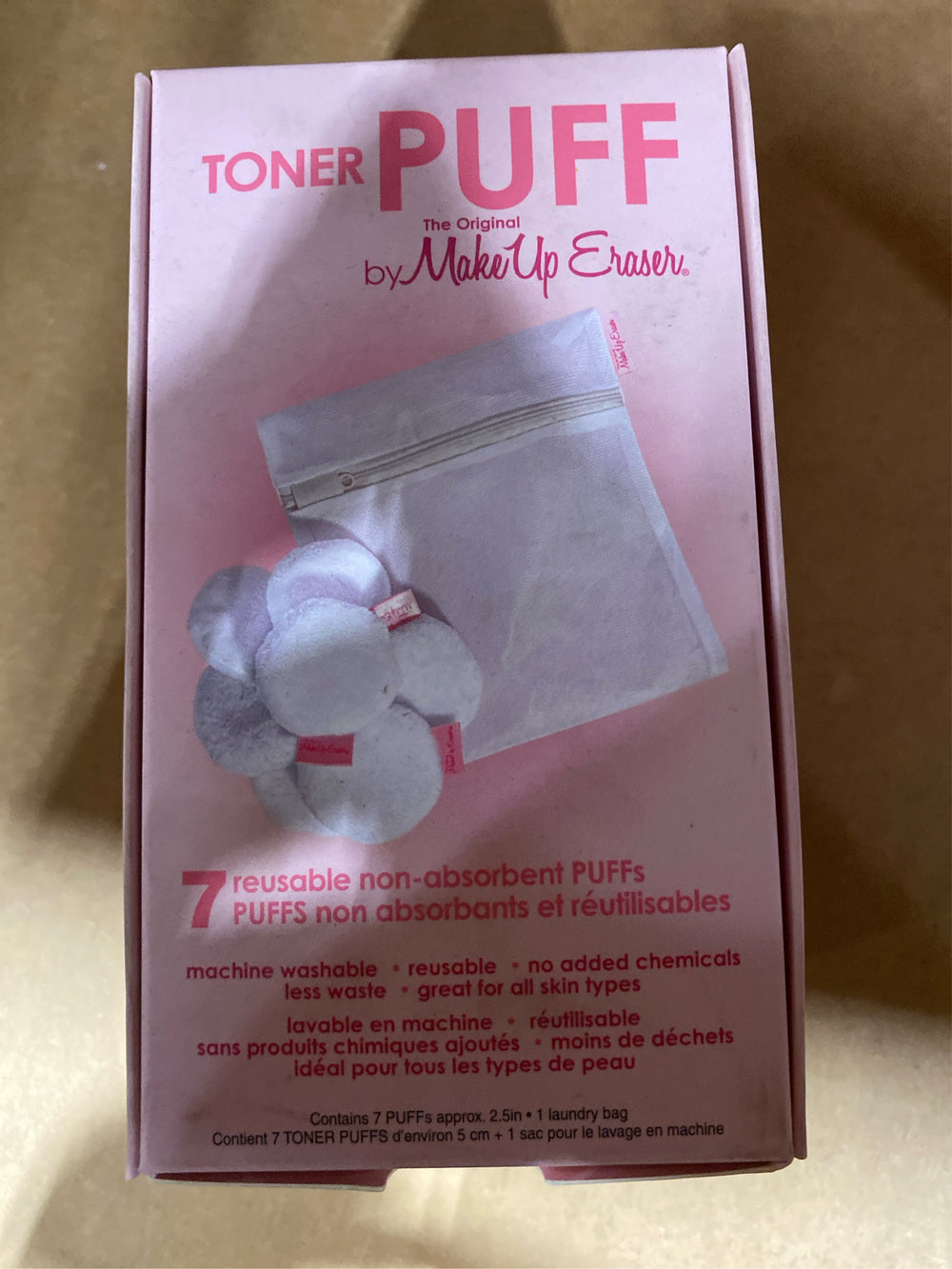 MakeUp Eraser Toner Puff 7pc Set, Reusable and Machine Washable Rounds, Laundry Bag Included - K4 - 1457