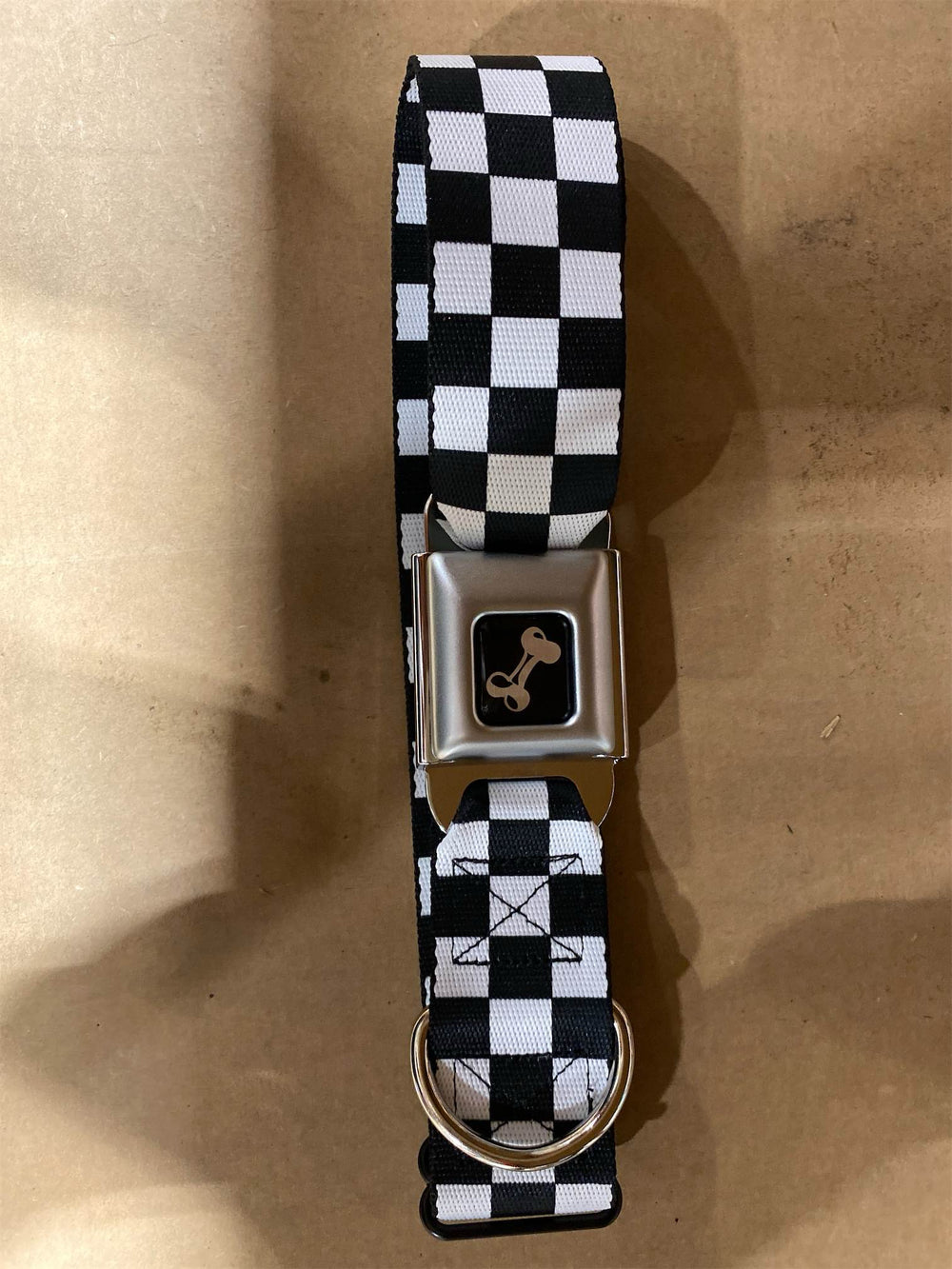 Dog Collar Seatbelt Buckle Checker Black White 18 - 36 Inches 1.5 Inch Wide, Multicolor - L10 - 1660