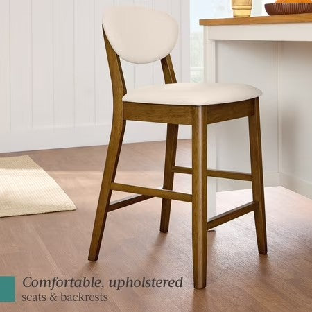 Best Choice Products Set of 2 Counter-Height Bar Stools, Armless W/ Upholstered Seat Cushion & Backrest - Walnut/Cream -H1-0643