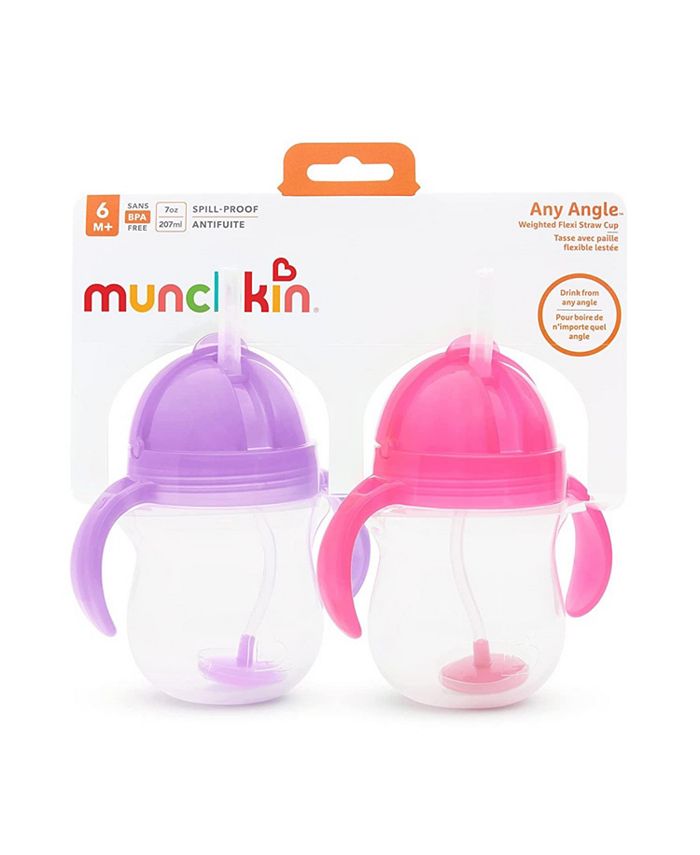 Munchkin Toddler Click Lock Weighted Straw Cup, 7 oz, Pink/Purple, Pack of 2 - Multi - C11 - 488