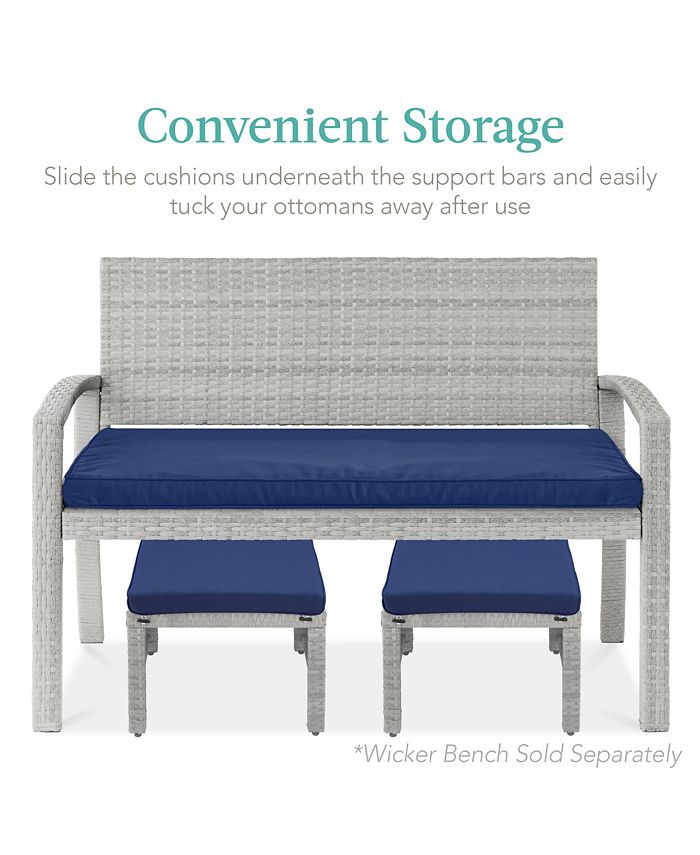 Best Choice Products Set of 2 Multipurpose Patio Wicker Ottomans w/ Removable Cushions - Gray - L1 - 11