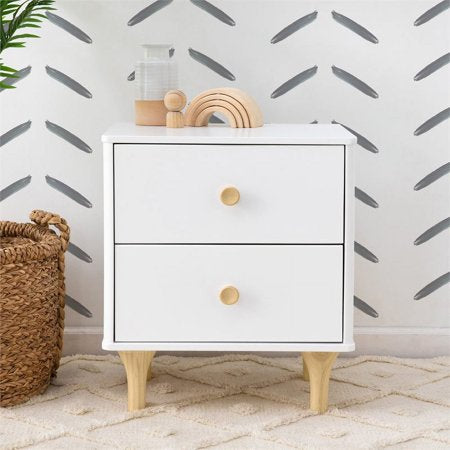 Namesake Lolly 2-Drawer Modern Wood Nightstand in White and Natural -H6-1836