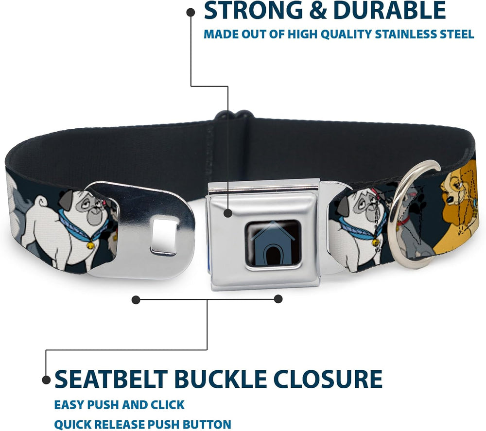 Buckle-Down Dog Collar Seatbelt Buckle Disney Dogs Group Collage Paws Gray Black 11 to 17 Inches 1.0 Inch Wide, DC-SB-DYAMF-WDY725-1.0-M - F6 - 1809
