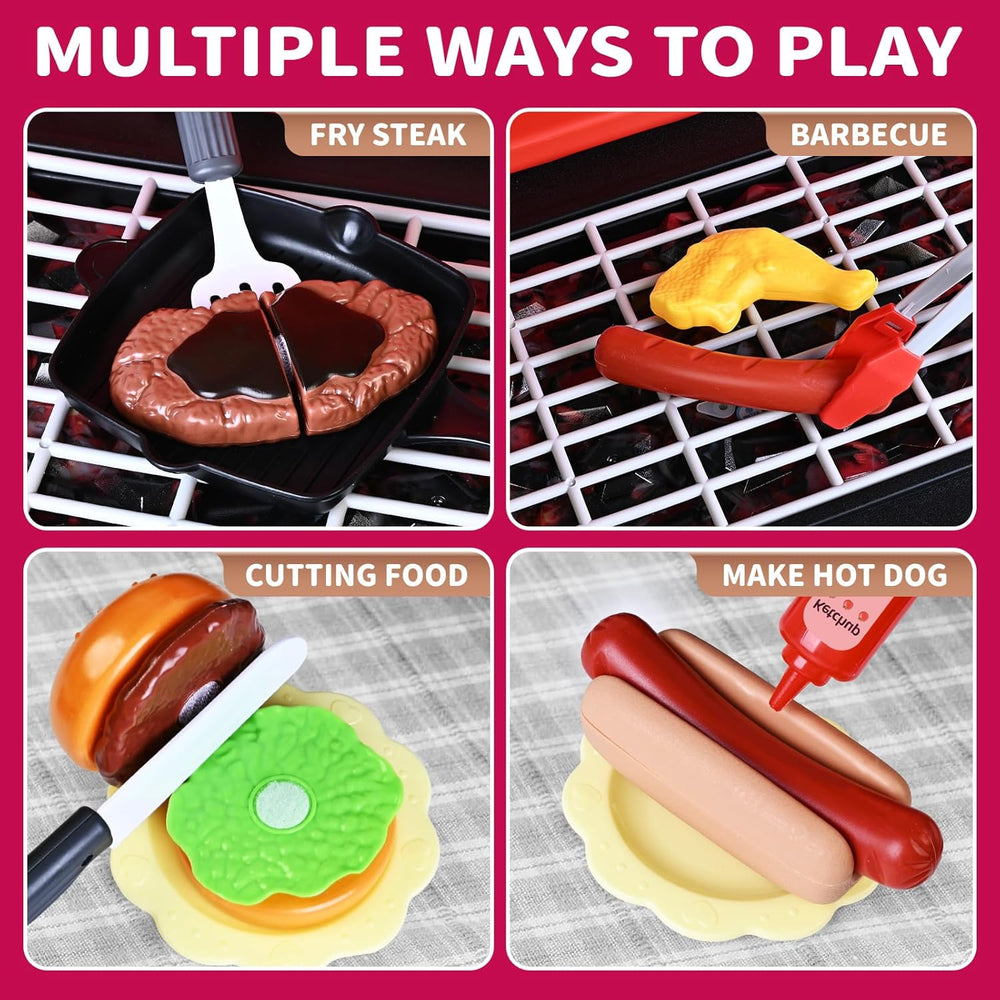 Kids Kitchen Toy Set, Kids BBQ Grill Playset with Smoke Sound Light, 2-Layer Barbecue Toy with Wheel, Simulation Cooking Interactive Toys, Kid Kitchen Playset, Christmas Birthday Gift for Boys Girls 1289