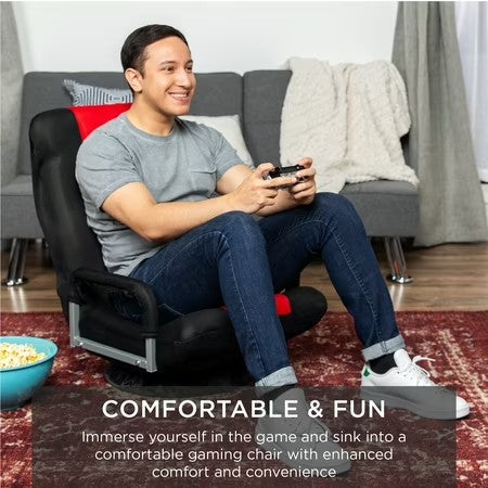 Best Choice Products 360-Degree Swivel Gaming Floor Chair w/ Armrest Handles, Foldable Adjustable Back - Black/Red - H1 - 974