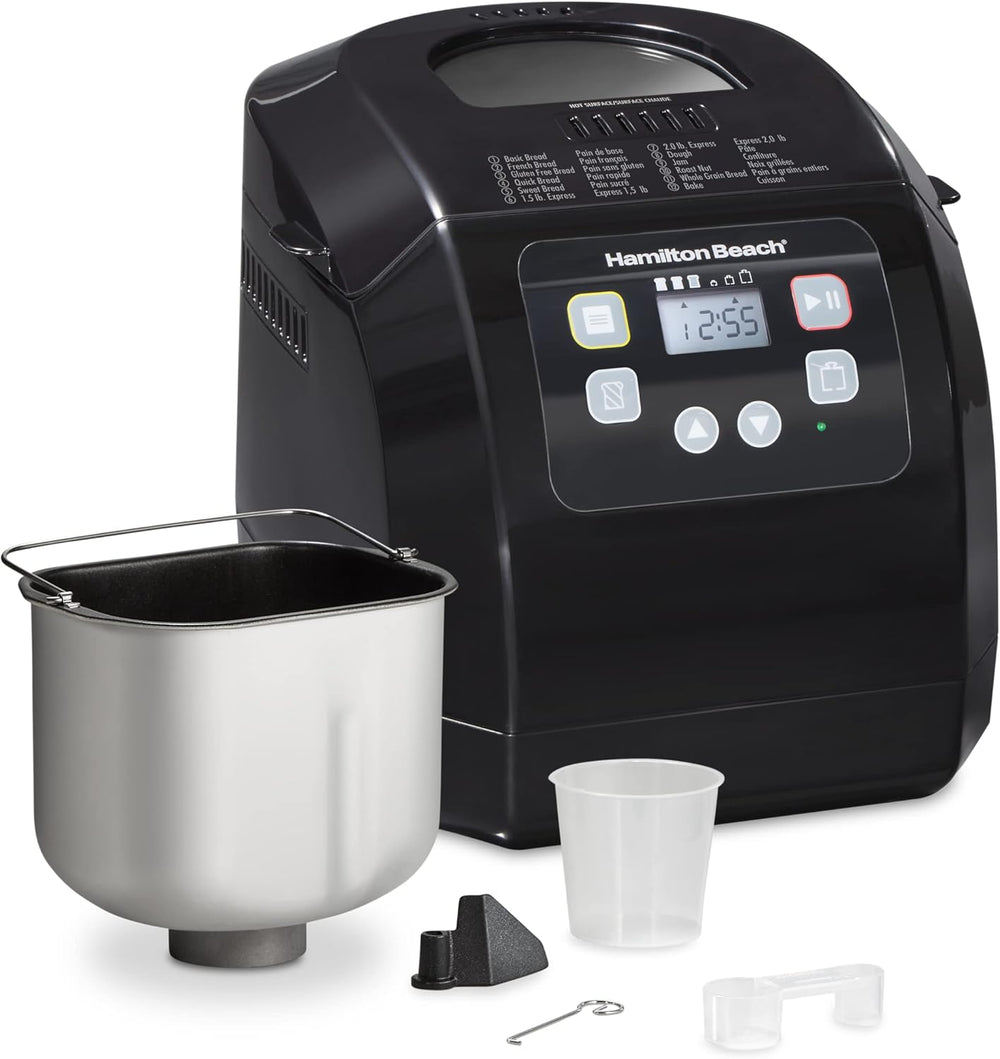 Hamilton Beach Automatic Bread Maker Machine, Digital, Programmable, 12 Settings + Gluten Free, PFAS-Free Nonstick Pan + Kneading Paddle, 2 lb Capacity, Black -A9-1243