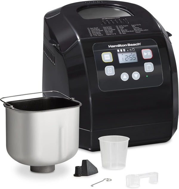 Hamilton Beach Automatic Bread Maker Machine, Digital, Programmable, 12 Settings + Gluten Free, PFAS-Free Nonstick Pan + Kneading Paddle, 2 lb Capacity, Black -A9-1243
