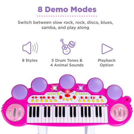 Best Choice Products 37-Key Kids Electronic Piano Keyboard w/ Multiple Sounds, Lights Microphone, Stool - Pink -A4-0467