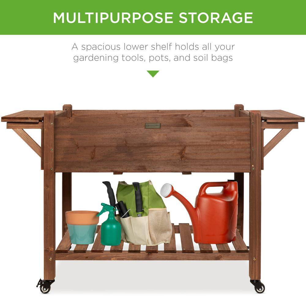 4.75 ft. x 1.67 ft. x 2.75 ft. Mobile Elevated Garden Bed, Raised Wood Planter Box with Folding Side Tables -M6-1601