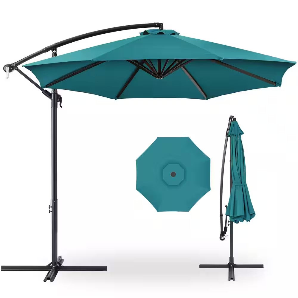 10 ft. Aluminum Offset Round Cantilever Patio Umbrella with Easy Tilt Adjustment in Cerulean - K28