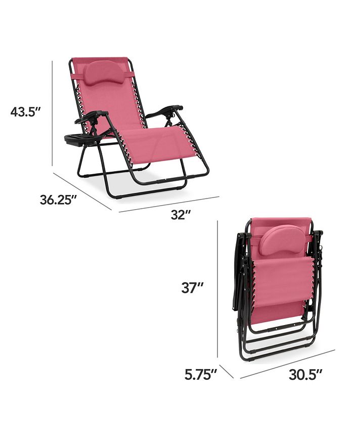 Best Choice Products Oversized Zero Gravity Chair, Folding Outdoor Patio Recliner w/ Cup Holder - Pink -M3-0018