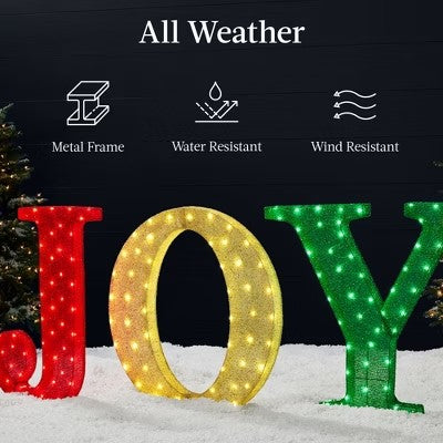Best Choice Products 32in 3-Piece 3D Lighted Christmas JOY Yard Decoration w/ 150 LED Lights, Stakes - Red/Gold/Green -D14-0369