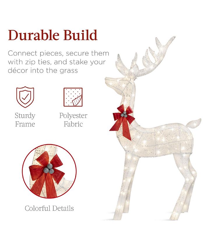 Best Choice Products 6.5ft 3-Piece Lighted Christmas Deer Set Outdoor Yard Decoration with 385 LED Lights, Stakes - White - E4 - 1668