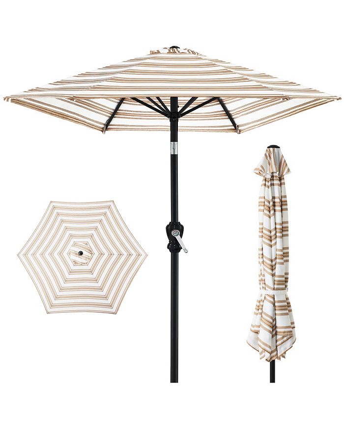 Best Choice Products 10ft Outdoor Steel Striped Market Patio Umbrella w/ Crank, Tilt Push Button, 6 Ribs - Brown -F4-1996