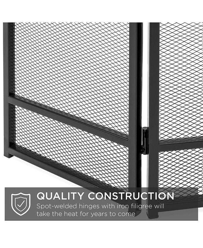 Best Choice Products 47.5x27.25in 3-Panel Steel Mesh Fireplace Screen, Spark Guard w/ Rustic Worn Finish - Black - NO SIZE - H6 - 1073
