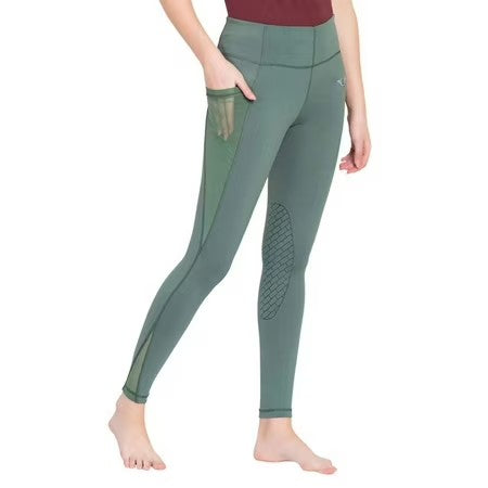 TuffRider Women Minerva Mesh Pocket EquiCool Tights Large Duck Green - G8 - 1884