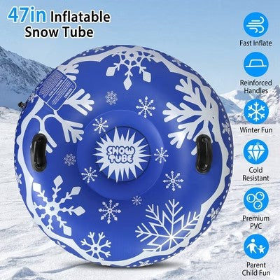 iMountek"47" Inflatable Snow Tube for Kids & Adults, Heavy Duty 0.6mm, Dual Handles, 374lbs Capacity"Blue - F13 - 1790