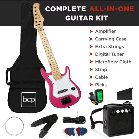 Best Choice Products 30in Kids Electric Guitar Beginner Starter Kit w/ 5W Amplifier, Strap, Case - Pink Sparkle - A4 - 1424