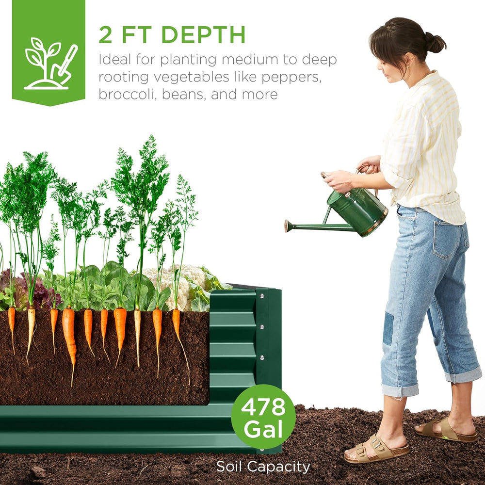 Best Choice Products 8x4x2ft Outdoor Metal Raised Garden Bed, Deep Root Planter Box for Vegetables, Herbs & Flowers, 478-Gallon Capacity, 100% Non Toxic Materials - Dark Green 1491