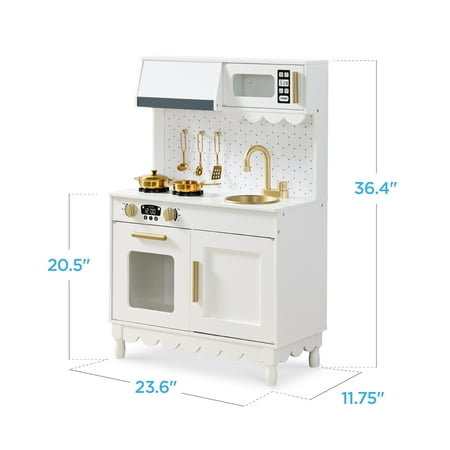 Best Choice Products Wooden Cottage Kids Pretend Play Kitchen with 5 Accessories and Toy Storage - White - A12 - 1487