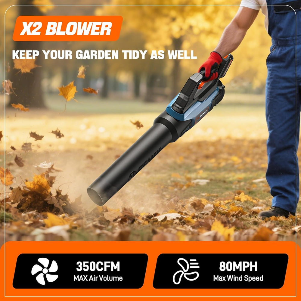 SENIX 20V Max Leaf Blower, Cordless, Brushless, Handheld, Up to 350 CFM and 80 MPH, 2 Speed Mode, Cruise Control, Lightweight, 4.0 Ah Battery and Charger Included (BLAX2-M) 1549