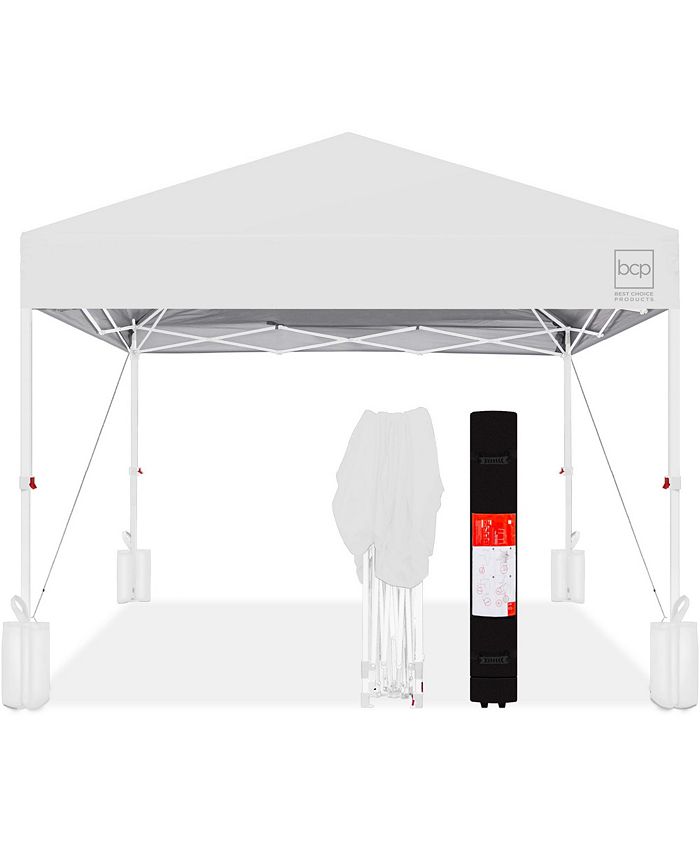 Best Choice Products 10x10ft Easy Setup Pop Up Canopy w/ 1-Button Setup, Wheeled Case, 4 Weight Bags - White - B3 - 451