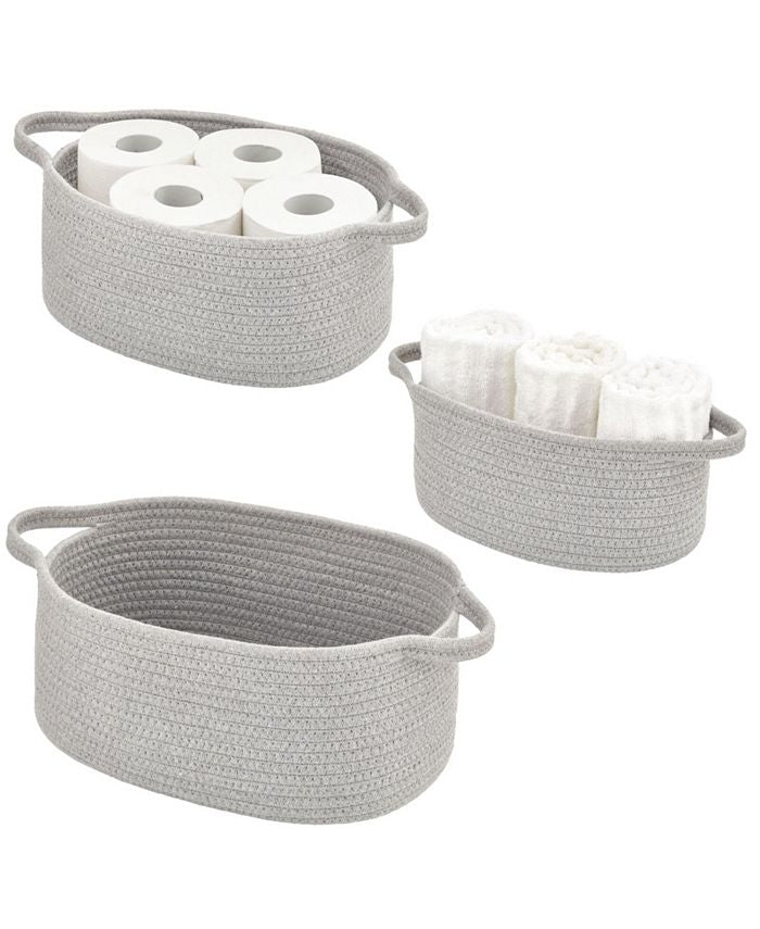 mDesign Casual Woven Cotton Rope Bathroom Basket with Handles, Set of 3 - Gray - ONE SIZE - A11 - 697