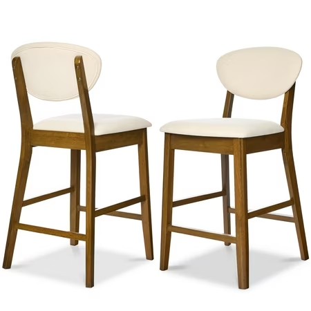 Best Choice Products Set of 2 Counter-Height Bar Stools, Armless W/ Upholstered Seat Cushion & Backrest - Walnut/Cream -H1-0643