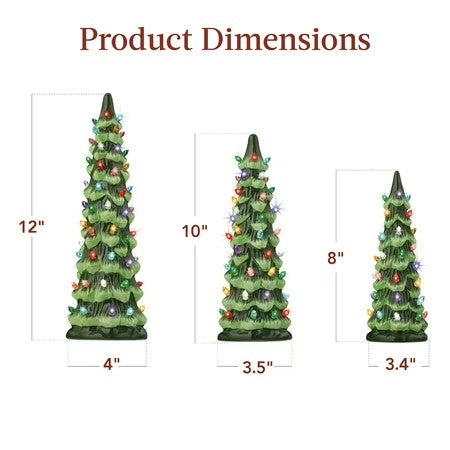 Best Choice Products Set of 3 Pre-Lit Hand-Painted Ceramic Tabletop Christmas Trees w/ Multicolor Lights - Green - F11 - 1080