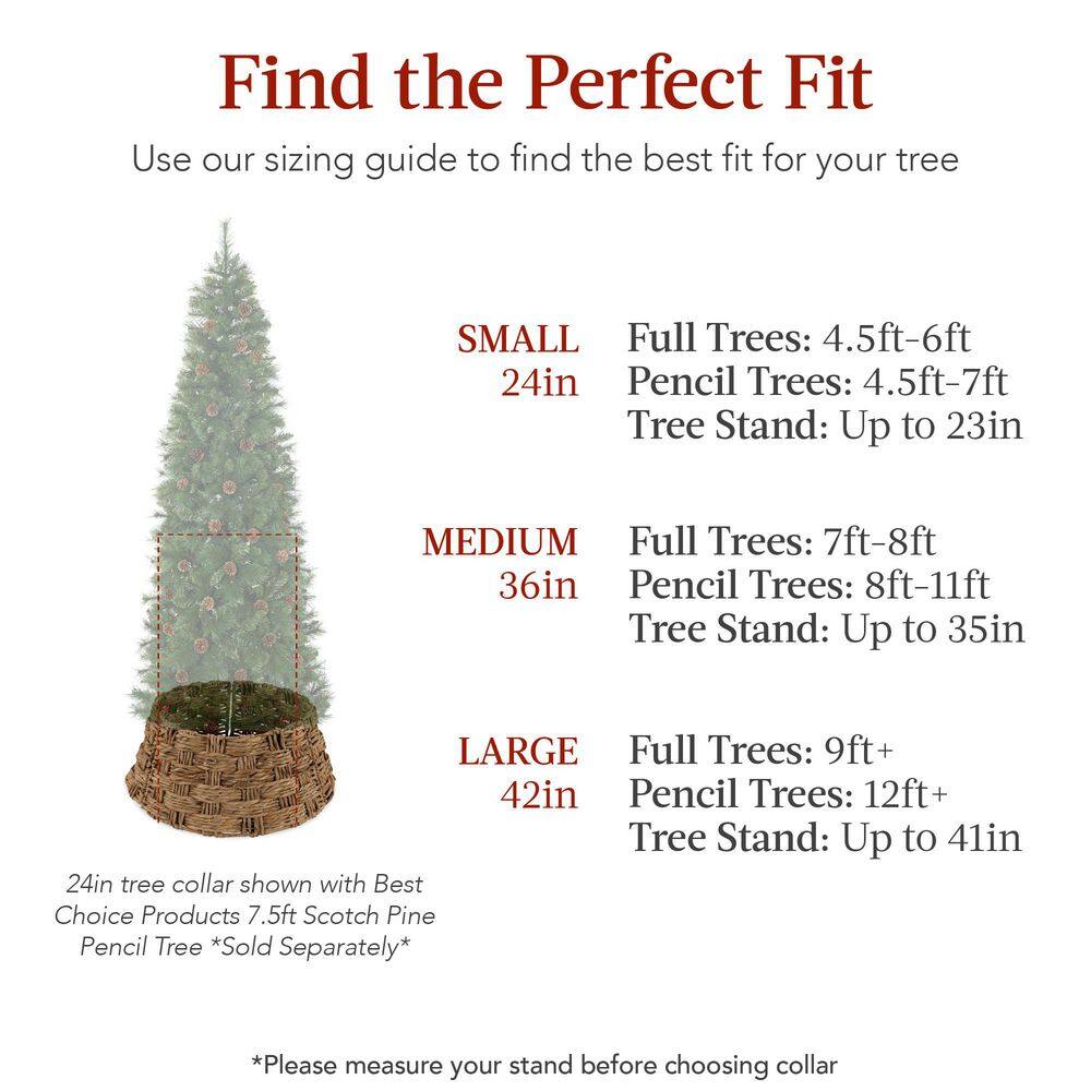 24 in. Basket Woven Hyacinth Christmas Cellulose Tree Collar, Skirt Accessory with Cord Cut-Out in Chestnut - E8 - 1042
