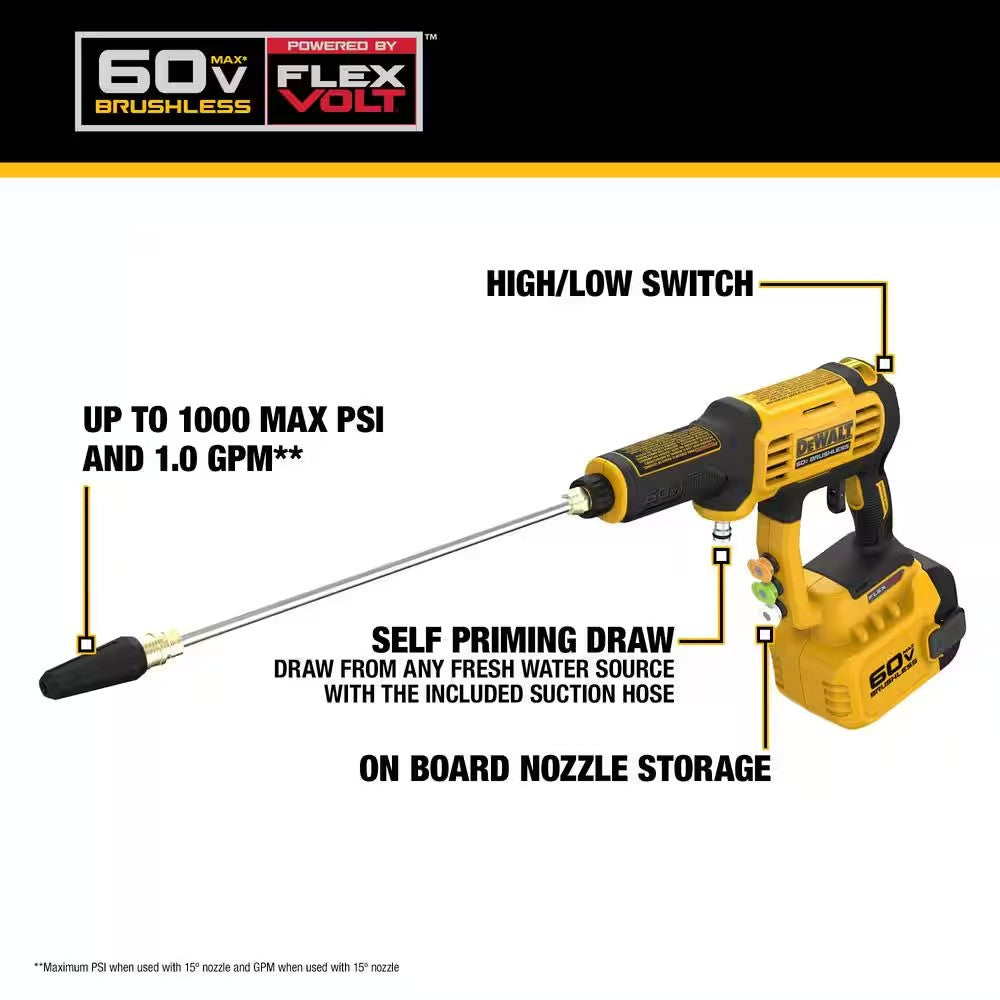 DEWALT FLEXVOLT 60V MAX 1000 PSI 1.0 GPM Cold Water Cordless Battery Power Cleaner (Tool Only) 1864