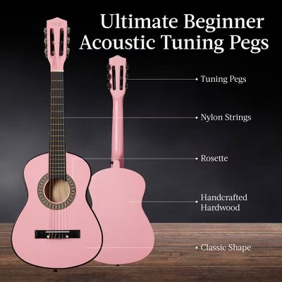 Best Choice Products 30in Kids Acoustic Guitar Beginner Starter Kit with Tuner, Strap, Case, Strings - Pink - E5 - 993