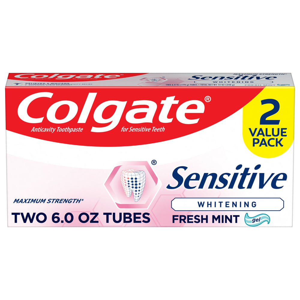 Colgate Sensitive Whitening Toothpaste Gel, Fresh Mint, 6 oz, 2 Pack - F3 - 822