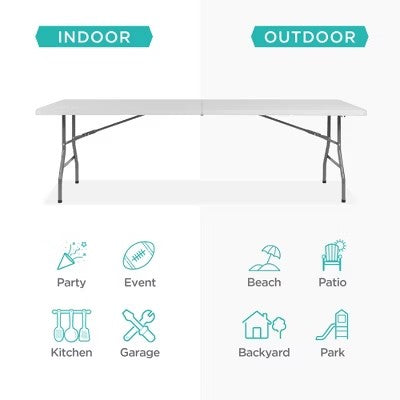 Best Choice Products 8ft Plastic Folding Table, Indoor Outdoor Heavy Duty Portable w/ Handle, Lock for Picnic, Camping -D9-0596