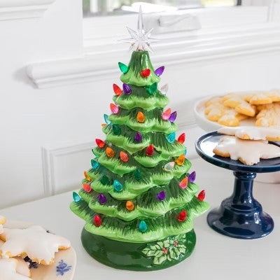Best Choice Products 15in Pre-Lit Hand-Painted Ceramic Tabletop Christmas Tree w/ 64 Lights - Green - E9 - 1057