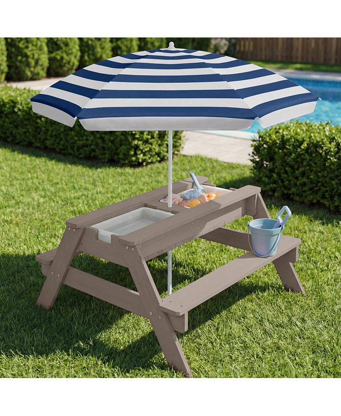 Best Choice Products Kids 3-in-1 Outdoor Convertible Activity Sand & Water Picnic Table w/ Umbrella - Gray - H6 - 100