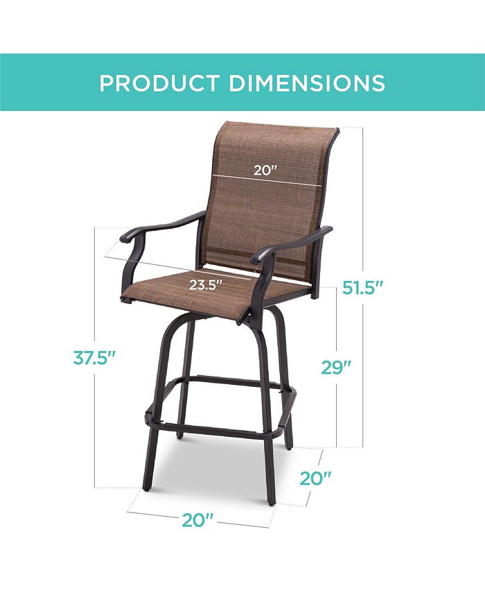 Best Choice Products Set of 2 Outdoor Swivel Bar Stools, Patio Barstool Chairs w/ 360 Rotation, All-Weather Mesh - Brown -M3-0013