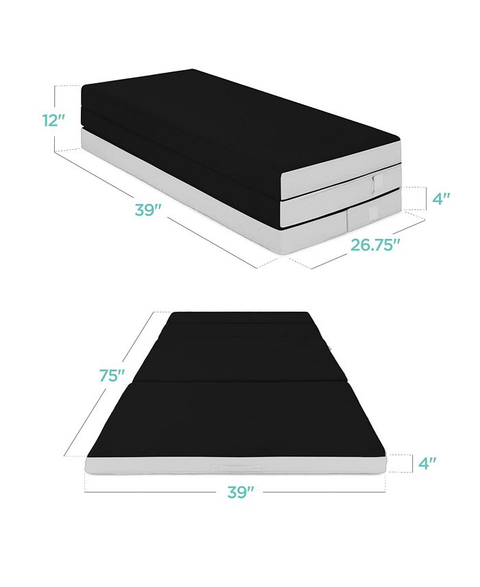 Best Choice Products 4in Thick Folding Portable Onyx Black Mattress Topper w/ Carry Case, Washable Cover - Black - Twin -K2-0040