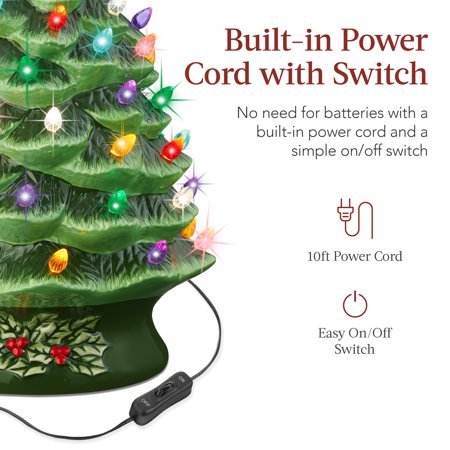 Best Choice Products 24in X-Large Pre-Lit Ceramic Christmas Tree Decor w/ 74 Multicolor Bulbs, LED Light - Green - F4 - 1664