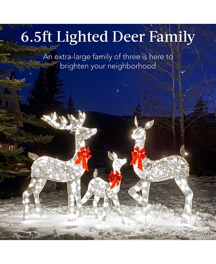 Best Choice Products 6.5ft 3-Piece Lighted Christmas Deer Set Outdoor Yard Decoration with 385 LED Lights, Stakes - White - E4 - 1668