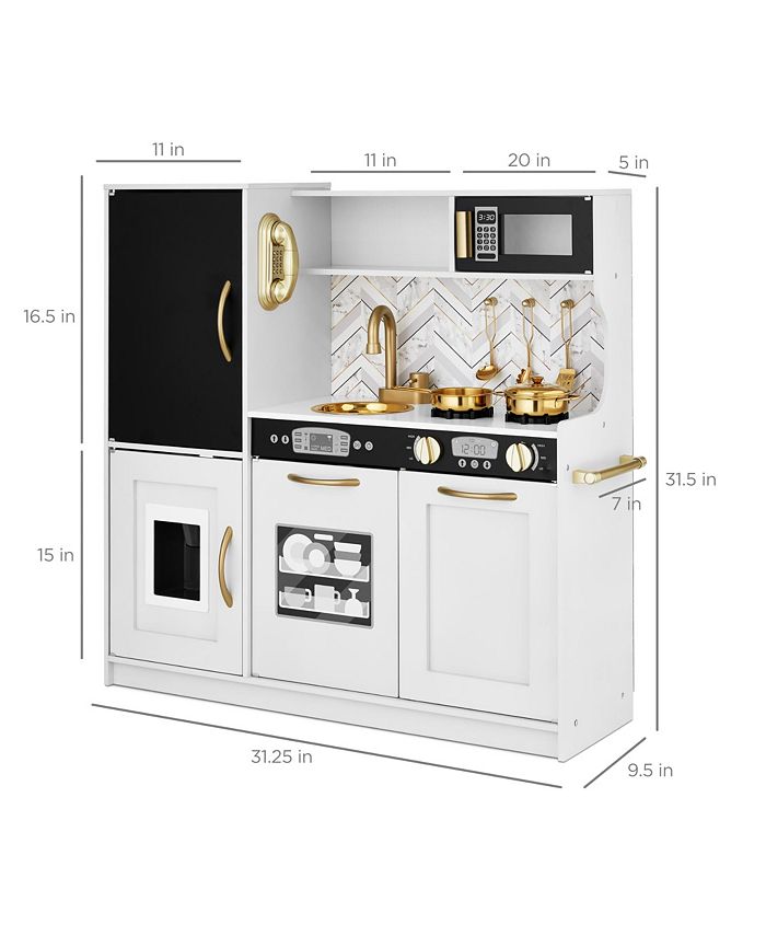 Best Choice Products Pretend Play Kitchen Wooden Toy Set for Kids w/ Telephone, Utensils, Oven, Microwave - White -C8-0489